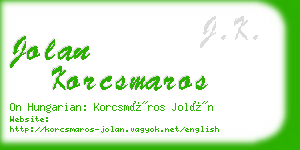 jolan korcsmaros business card